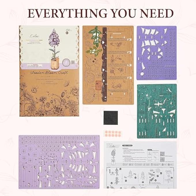 WOODEN FLOWER 3D PUZZLE TW021 LILAC, PURPLE GIFTS IDEA, 30-MINUTE CRAFTS FOR ADULTS & TEENS, ARTIFICIAL FLOWER DECORATIONS, BIRTHDAY/VALENTINE'S DAY - Image 2